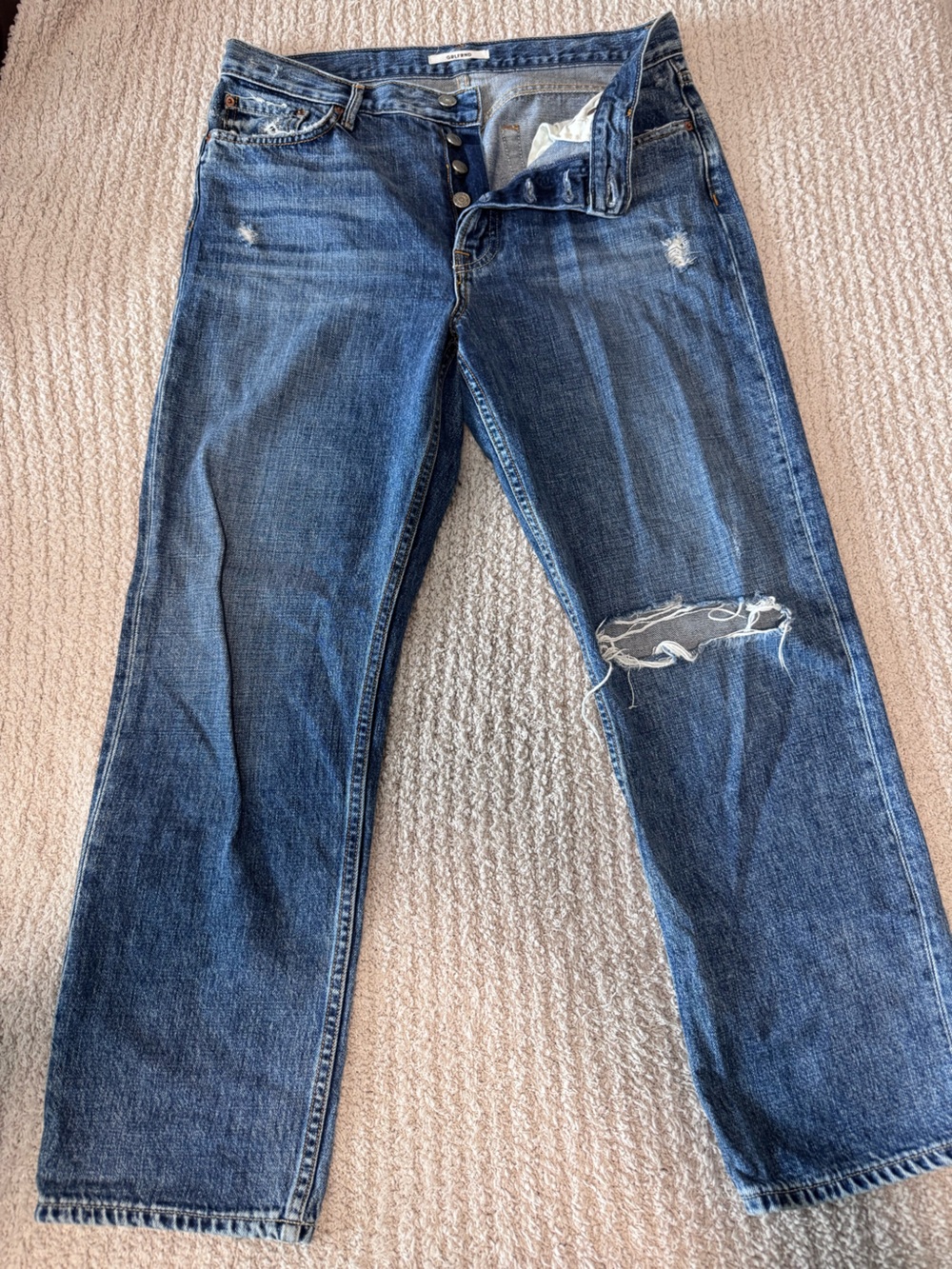 GRLFRND Women’s Straight Leg Jeans - Medium Blue Denim